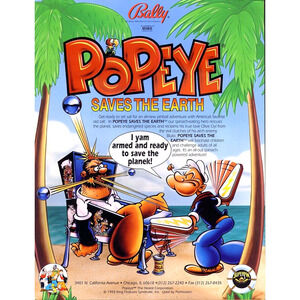 Popeye Saves The Earth Pinball FLYER Original Game 1994 Sailor Man Comic Artwork